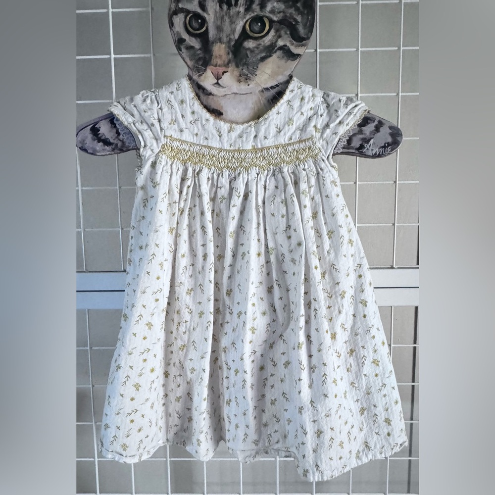 Albetta Girls Hand Smocked Wild Bee Floral Print Dress Soft Lined Cotton 2-3 yrs